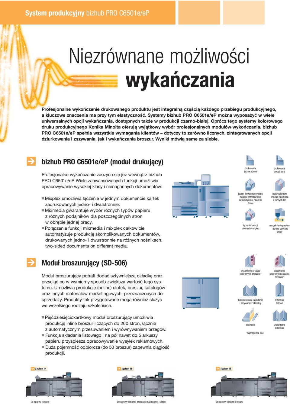 Oprócz tego systemy kolorowego druku produkcyjnego Konika Minolta oferują wyjątkowy wybór profesjonalnych modułów wykończania.