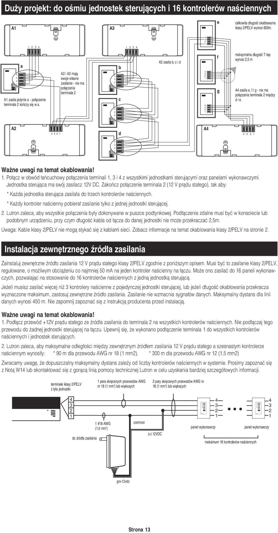 A d A Wa ne uwagi na temat okablowania!. Po àcz w obwód aƒcuchowy po àczenia terminali, i z wszystkimi jednostkami sterujàcymi oraz panelami wykonawczymi. Jednostka sterujàca ma swój zasilacz V DC.