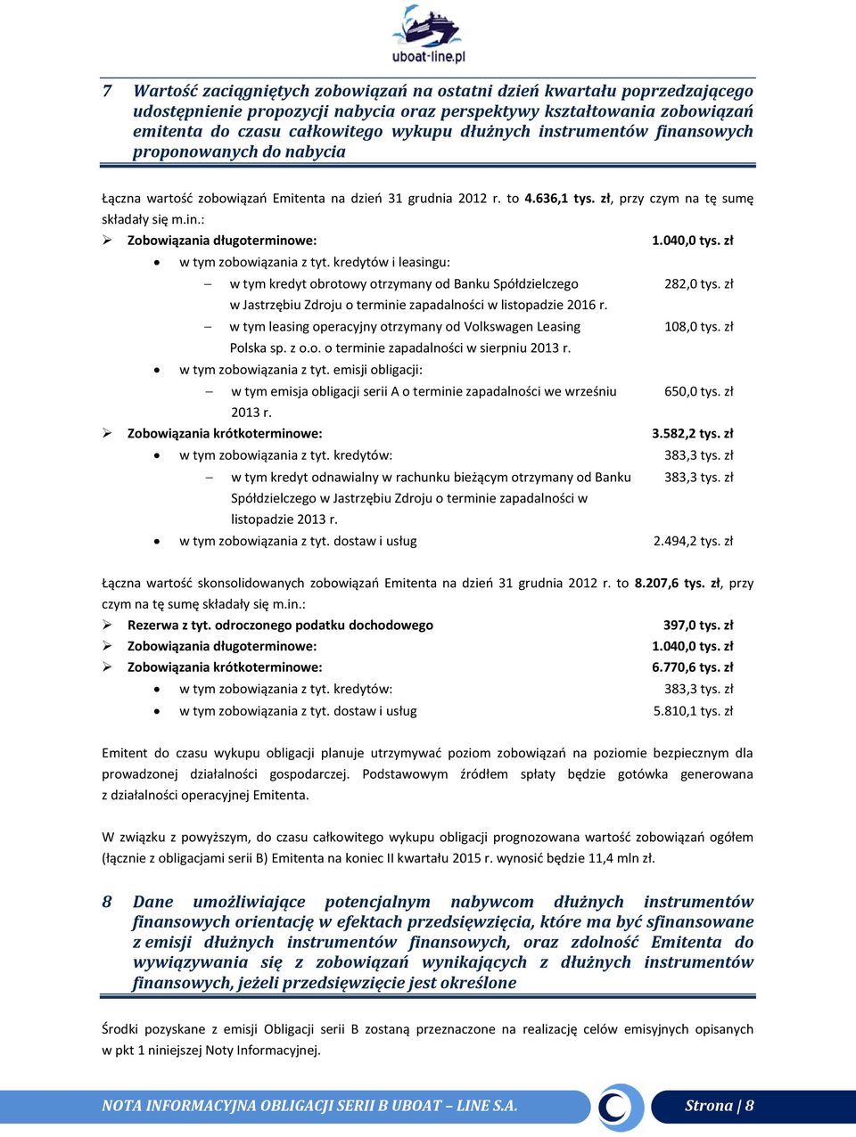 040,0 tys. zł w tym zobowiązania z tyt. kredytów i leasingu: w tym kredyt obrotowy otrzymany od Banku Spółdzielczego 282,0 tys. zł w Jastrzębiu Zdroju o terminie zapadalności w listopadzie 2016 r.