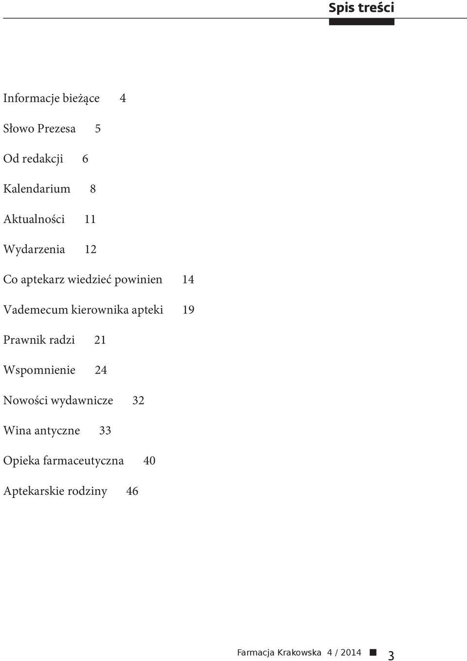 14 Vademecum kierownika apteki 19 Prawnik radzi 21 Wspomnienie 24