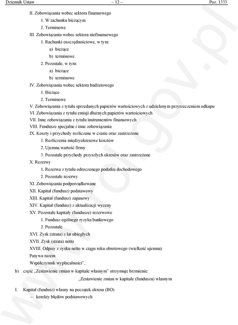 Zobowiązania z tytułu sprzedanych papierów wartościowych z udzielonym przyrzeczeniem odkupu VI. Zobowiązania z tytułu emisji dłużnych papierów wartościowych VII.