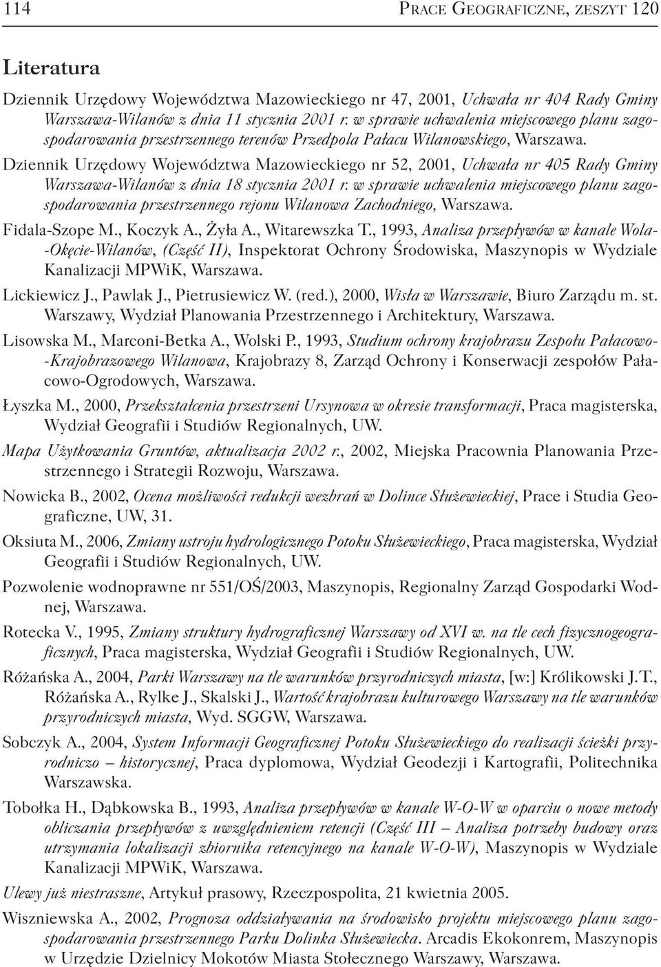 Dziennik Urzędowy Województwa Mazowieckiego nr 52, 2001, Uchwała nr 405 Rady Gminy Warszawa-Wilanów z dnia 18 stycznia 2001 r.