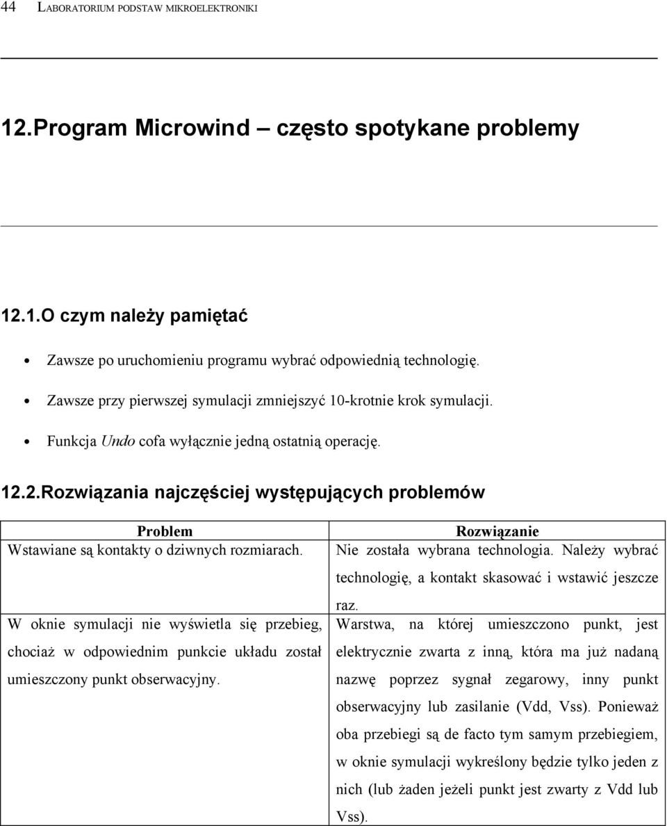 2.Rozwiązania najczęściej występujących problemów Problem Wstawiane są kontakty o dziwnych rozmiarach.