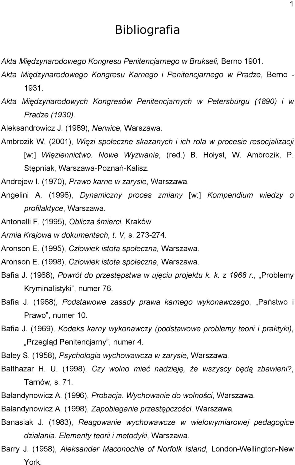 (2001), Więzi społeczne skazanych i ich rola w procesie resocjalizacji [w:] Więziennictwo. Nowe Wyzwania, (red.) B. Hołyst, W. Ambrozik, P. Stępniak, Warszawa-Poznań-Kalisz. Andrejew I.