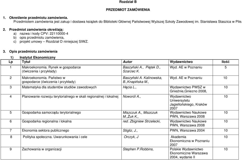 Opis przedmiotu zamówienia 1) Instytut Ekonomiczny Lp Tytuł Autor Ilość 1 Makroekonomia. Rynek w gospodarce (ćwiczenia i przykłady) 2 Makroekonomia.