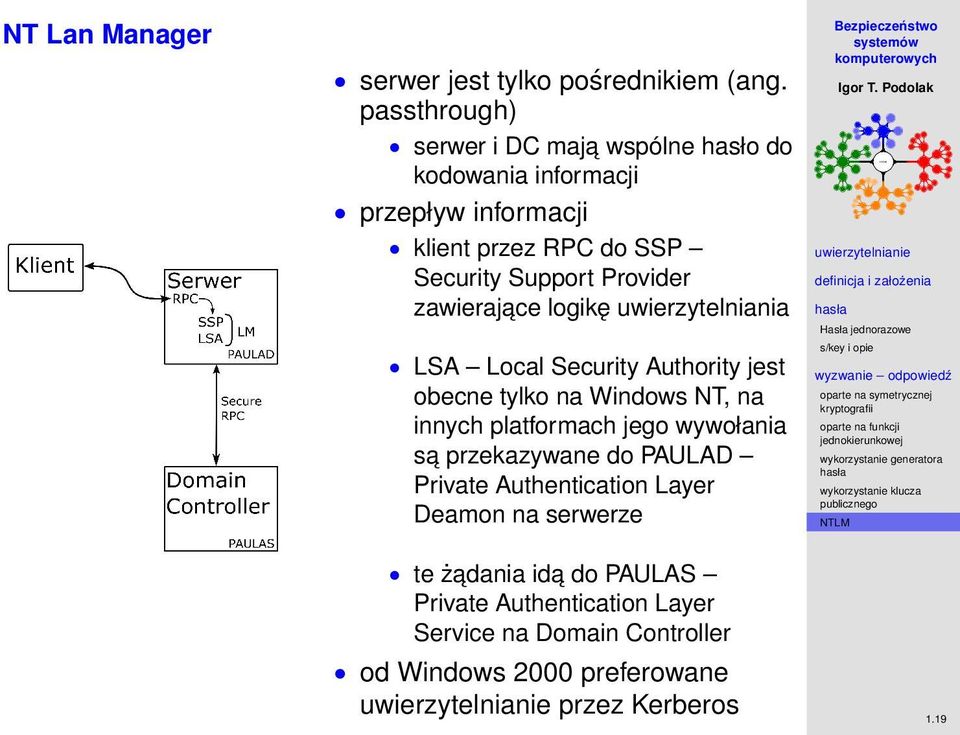 Provider zawierajace logikę uwierzytelniania LSA Local Security Authority jest obecne tylko na Windows NT, na innych platformach