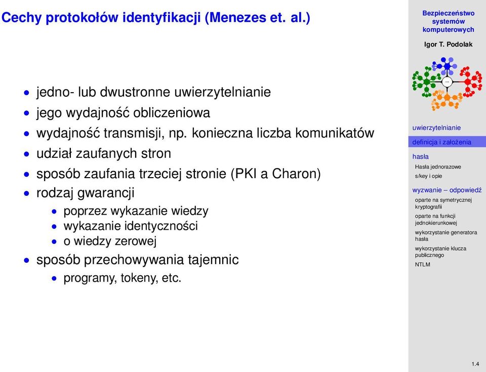 konieczna liczba komunikatów udział zaufanych stron sposób zaufania trzeciej stronie (PKI a