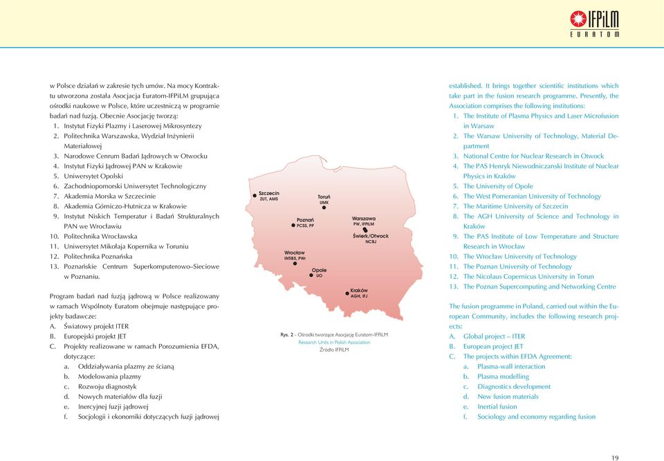 Instytut Fizyki Jądrowej PAN w Krakowie 5. Uniwersytet Opolski 6. Zachodniopomorski Uniwersytet Technologiczny 7. Akademia Morska w Szczecinie 8. Akademia Górniczo-Hutnicza w Krakowie 9.