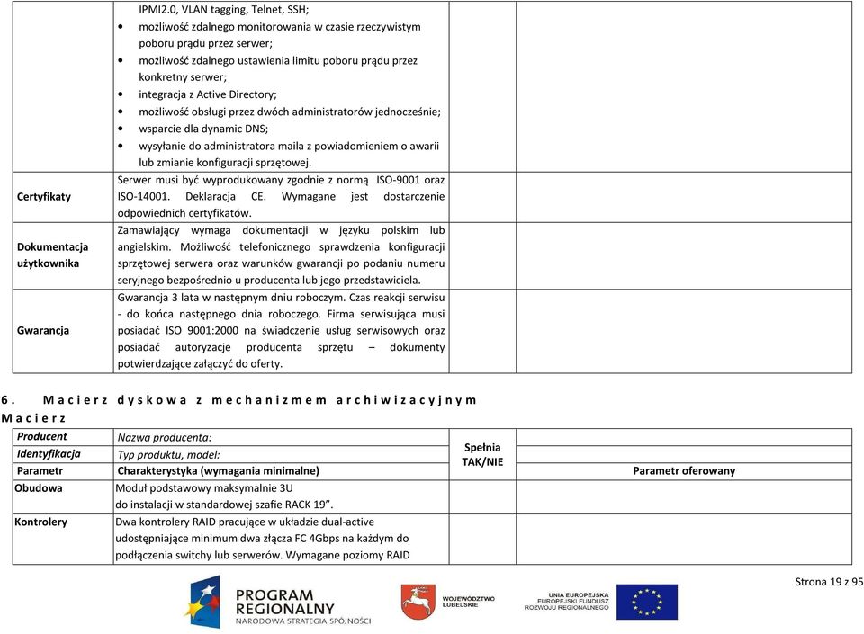 Active Directory; możliwość obsługi przez dwóch administratorów jednocześnie; wsparcie dla dynamic DNS; wysyłanie do administratora maila z powiadomieniem o awarii lub zmianie konfiguracji sprzętowej.