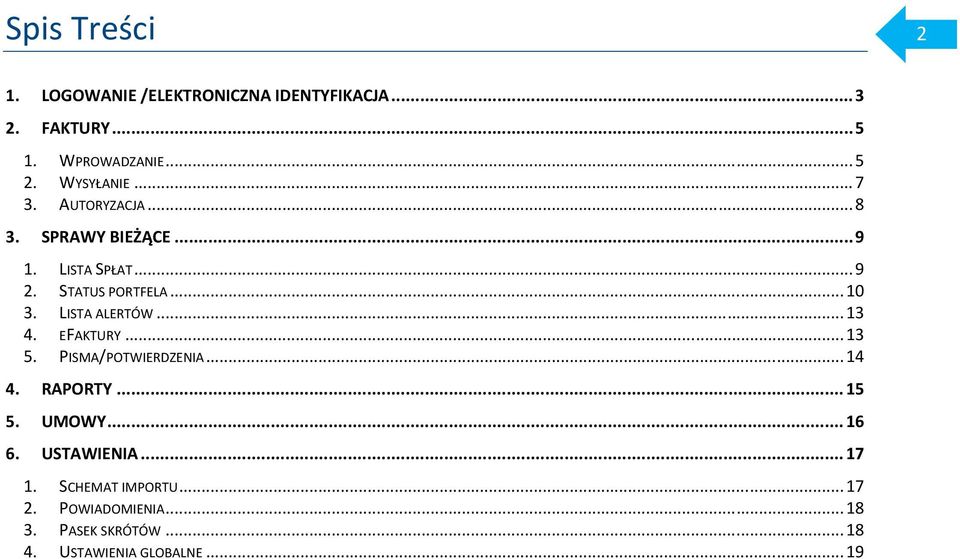 LISTA ALERTÓW... 13 4. EFAKTURY... 13 5. PISMA/POTWIERDZENIA... 14 4. RAPORTY... 15 5. UMOWY... 16 6.