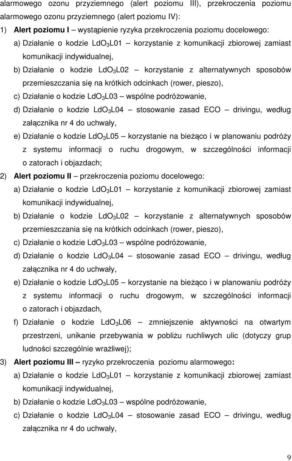 krótkich odcinkach (rower, pieszo), c) Działanie o kodzie LdO 3 L03 wspólne podróżowanie, d) Działanie o kodzie LdO 3 L04 stosowanie zasad ECO drivingu, według załącznika nr 4 do uchwały, e)