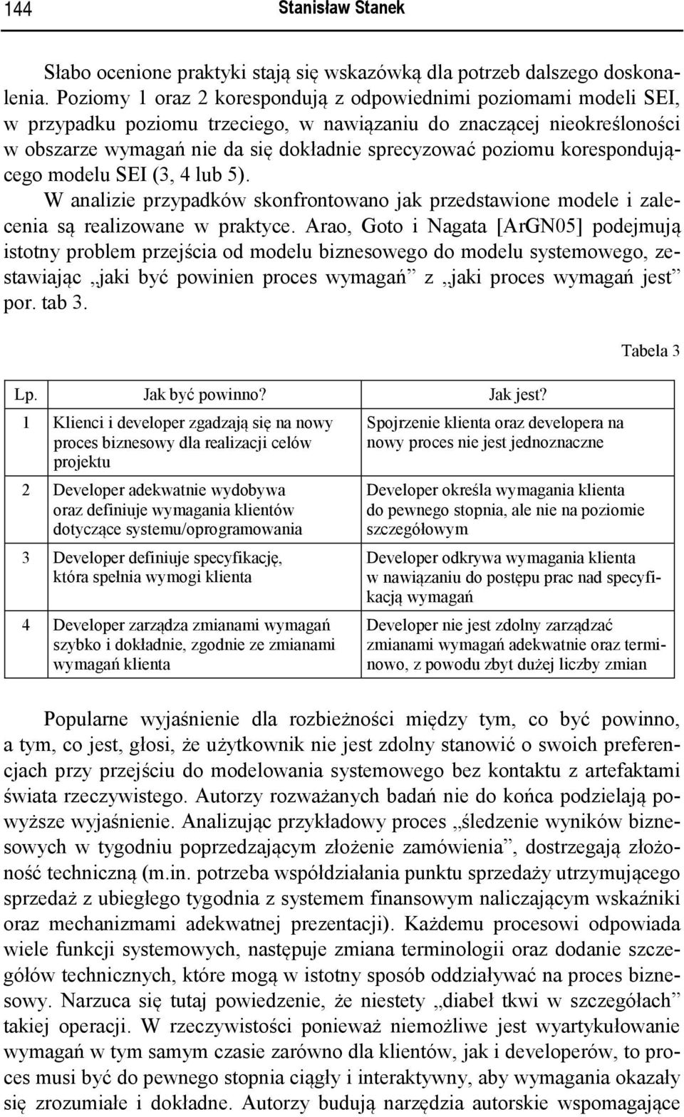 korespondującego modelu SEI (3, 4 lub 5). W analizie przypadków skonfrontowano jak przedstawione modele i zalecenia są realizowane w praktyce.