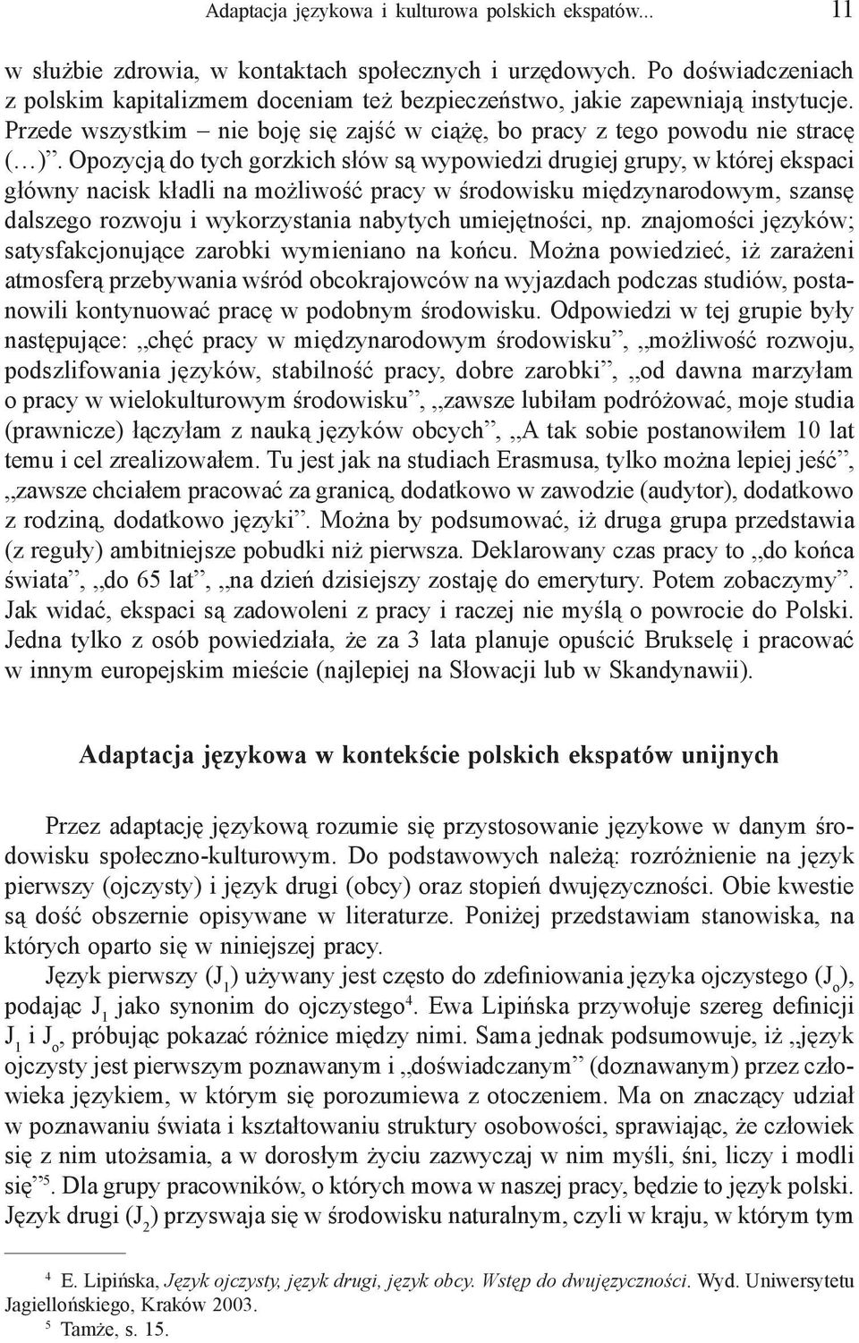 Opozycją do tych gorzkich słów są wypowiedzi drugiej grupy, w której ekspaci główny nacisk kładli na możliwość pracy w środowisku międzynarodowym, szansę dalszego rozwoju i wykorzystania nabytych