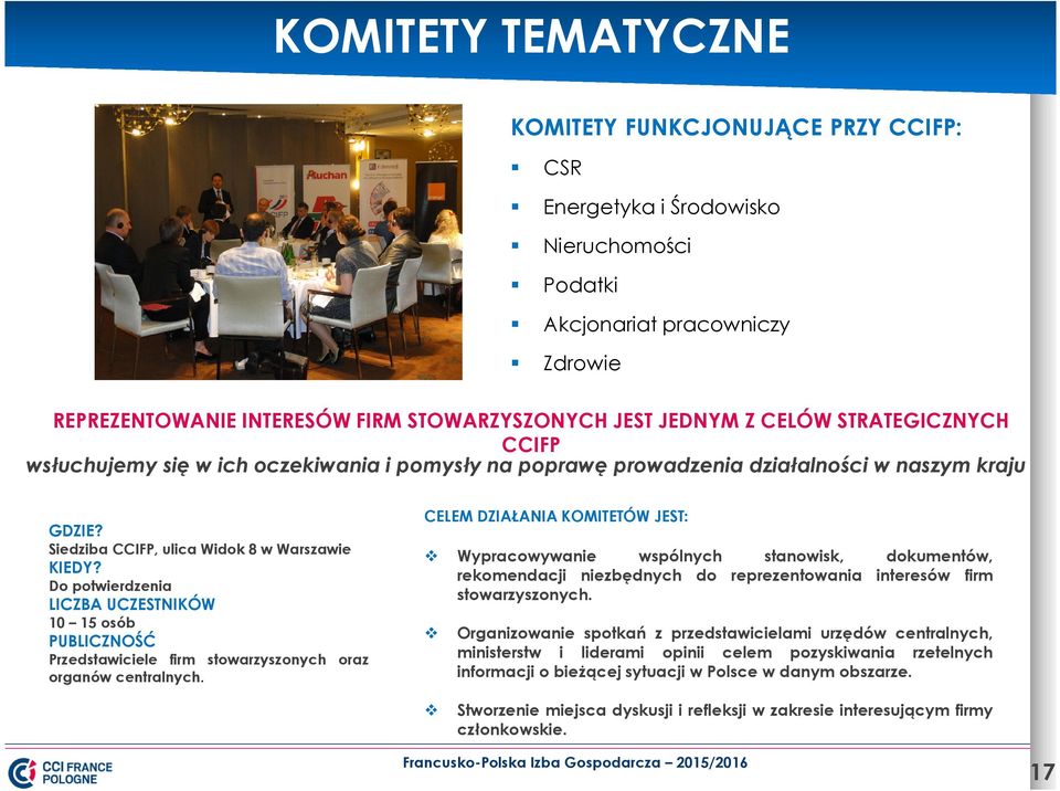 Do potwierdzenia LICZBA UCZESTNIKÓW 10 15 osób PUBLICZNOŚĆ Przedstawiciele firm stowarzyszonych oraz organów centralnych.