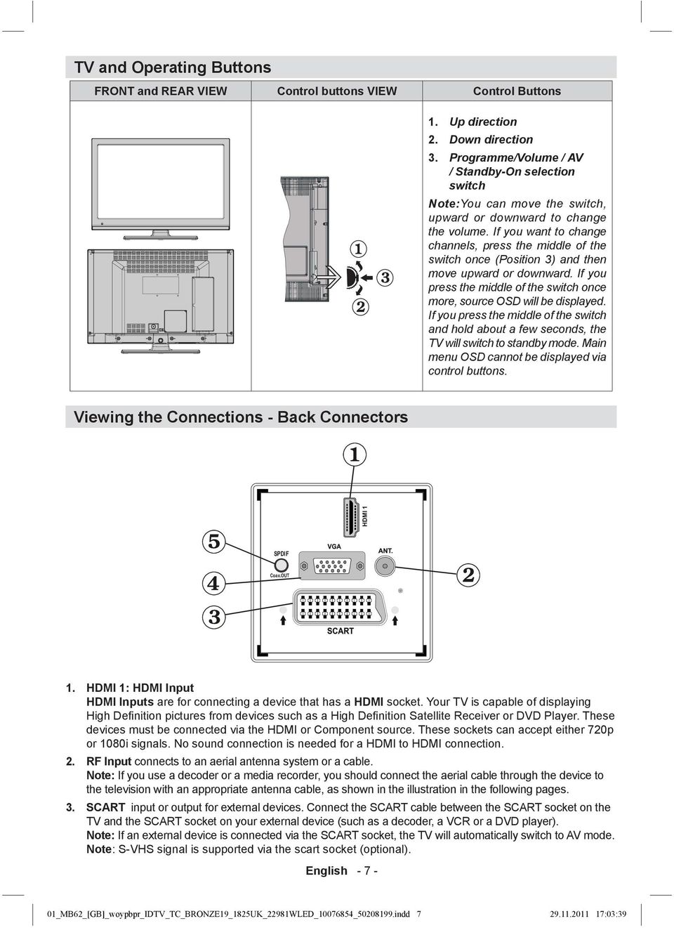 If you want to change channels, press the middle of the switch once (Position 3) and then move upward or downward. If you press the middle of the switch once more, source OSD will be displayed.