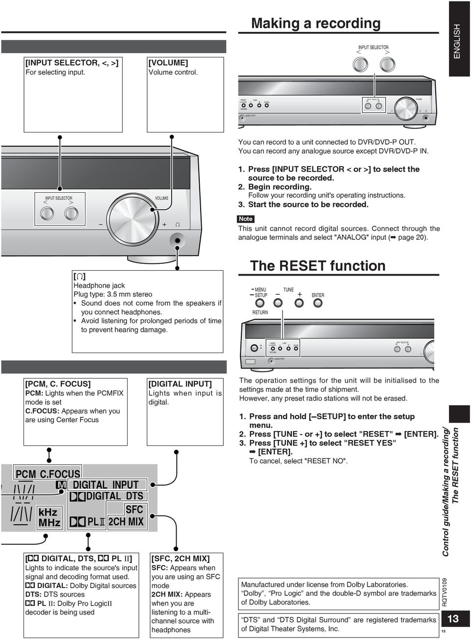 Note This unit cannot record digital sources. Connect through the analogue terminals and select "ANALOG" input ( page 20). [ ] Headphone jack Plug type: 3.