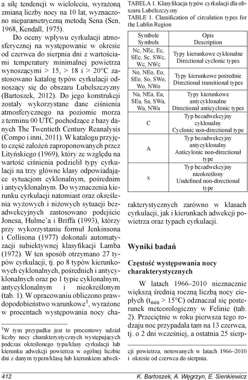 cyrkulacji odnoszący się do obszaru Lubelszczyzny (Bartoszek, 2012).