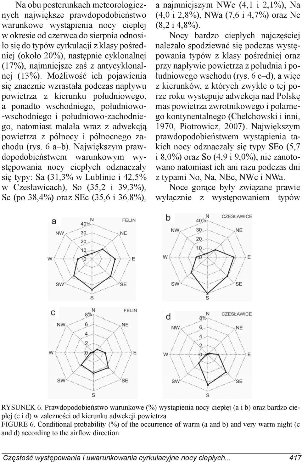 Możliwość ich pojawienia się znacznie wzrastała podczas napływu powietrza z kierunku południowego, a ponadto wschodniego, południowo- -wschodniego i południowo-zachodniego, natomiast malała wraz z