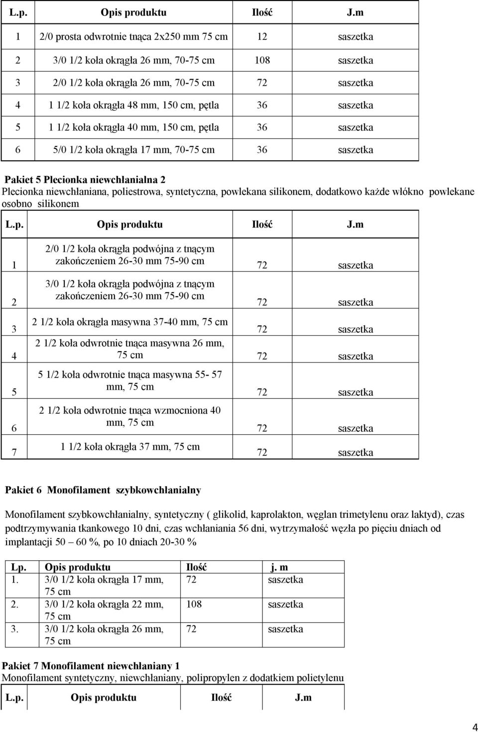 powlekane osobno silikonem 4 5 6 7 /0 / koła okrągła podwójna z tnącym zakończeniem 6-0 mm 75-90 cm /0 / koła okrągła podwójna z tnącym zakończeniem 6-0 mm 75-90 cm / koła okrągła masywna 7-40 mm, 75