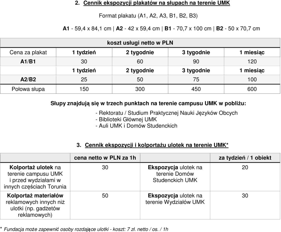 terenie campusu UMK w pobliżu: - Rektoratu / Studium Praktycznej Nauki Języków Obcych - Biblioteki Głównej UMK - Auli UMK i Domów Studenckich 3.