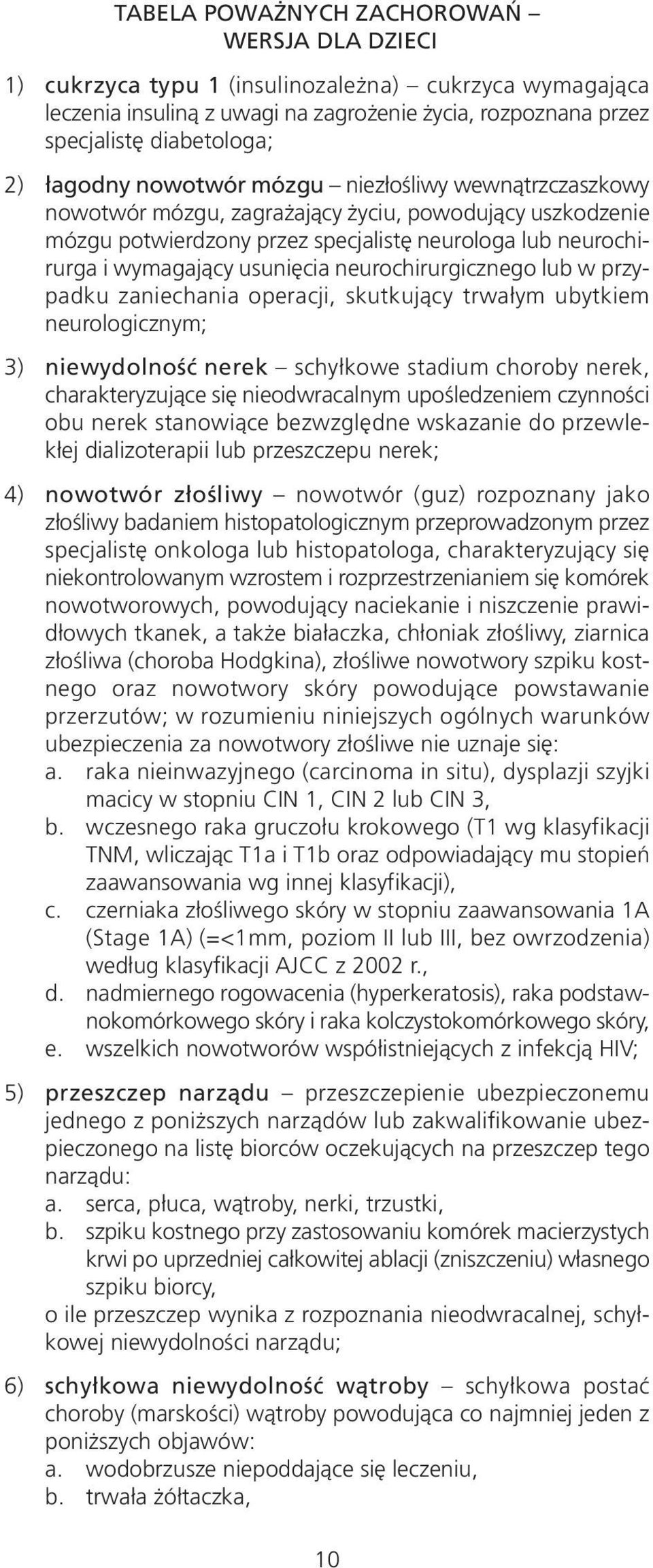 usunięcia neurochirurgicznego lub w przypadku zaniechania operacji, skutkujący trwałym ubytkiem neurologicznym; 3) niewydolność nerek schyłkowe stadium choroby nerek, charakteryzujące się