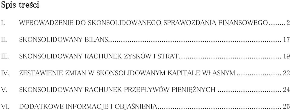 ZESTAWIENIE ZMIAN W SKONSOLIDOWANYM KAPITALE WŁASNYM... 22 V.