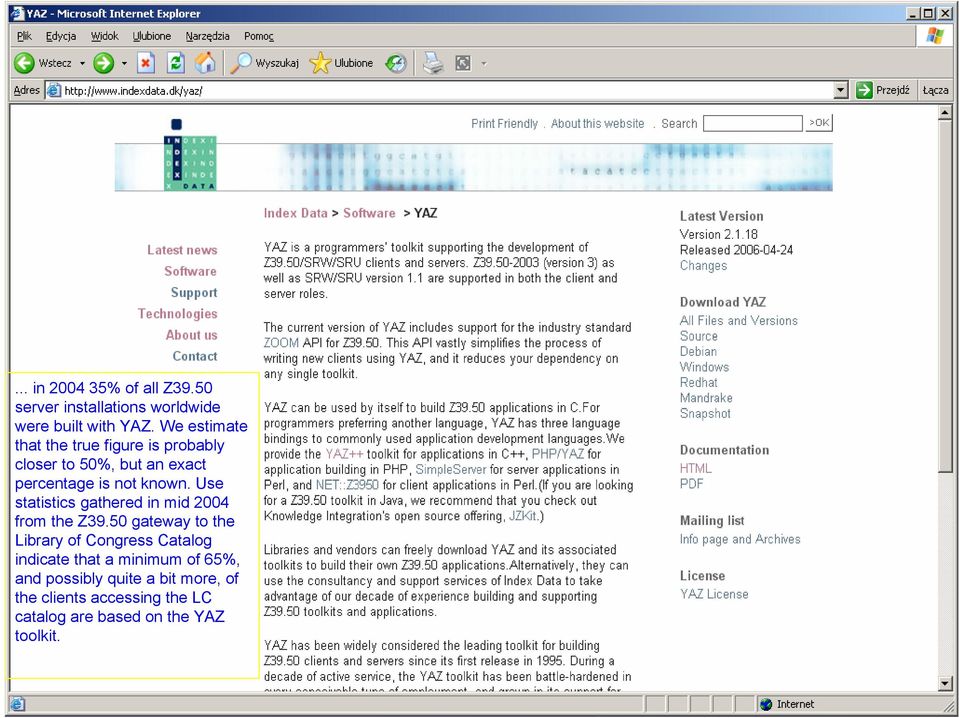 Use statistics gathered in mid 2004 from the Z39.