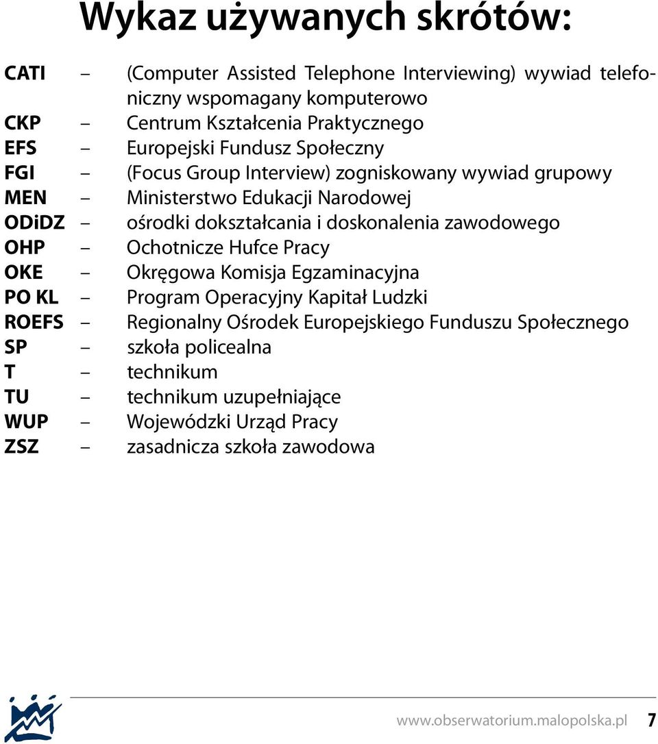 i doskonalenia zawodowego OHP Ochotnicze Hufce Pracy OKE Okręgowa Komisja Egzaminacyjna PO KL Program Operacyjny Kapitał Ludzki ROEFS Regionalny Ośrodek