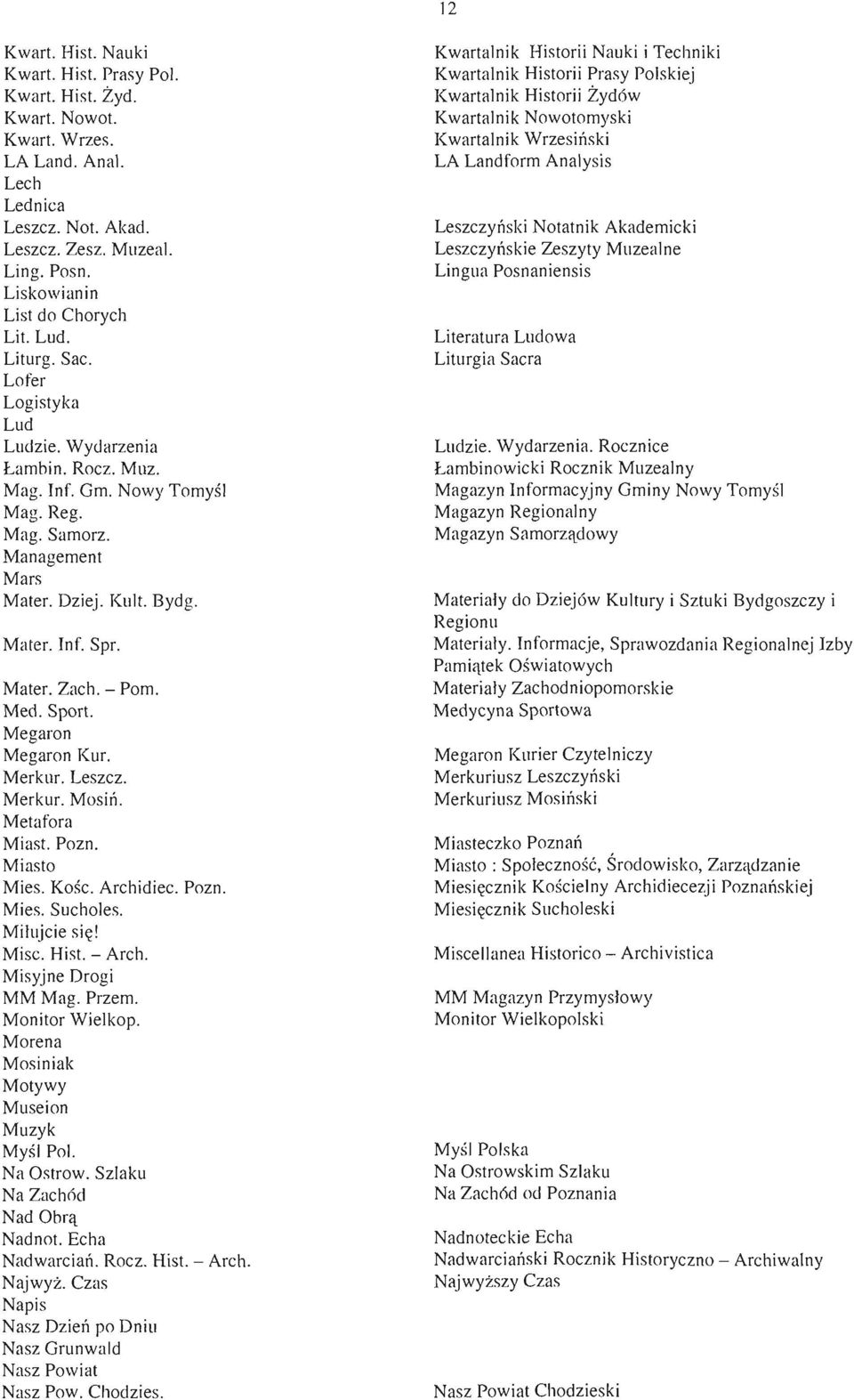 Mater. Inf. Spr. Mater. Zach. - Pom. Med. Sport. Megaron Megaron Kur. Merkur. Leszcz. Merkur. Mosiń. Metafora Miast. Pozn. Miasto Mies. Kośc. Archidiec. Pozn. Mies. Sucholes. Miłujcie się! Misc. Hist.