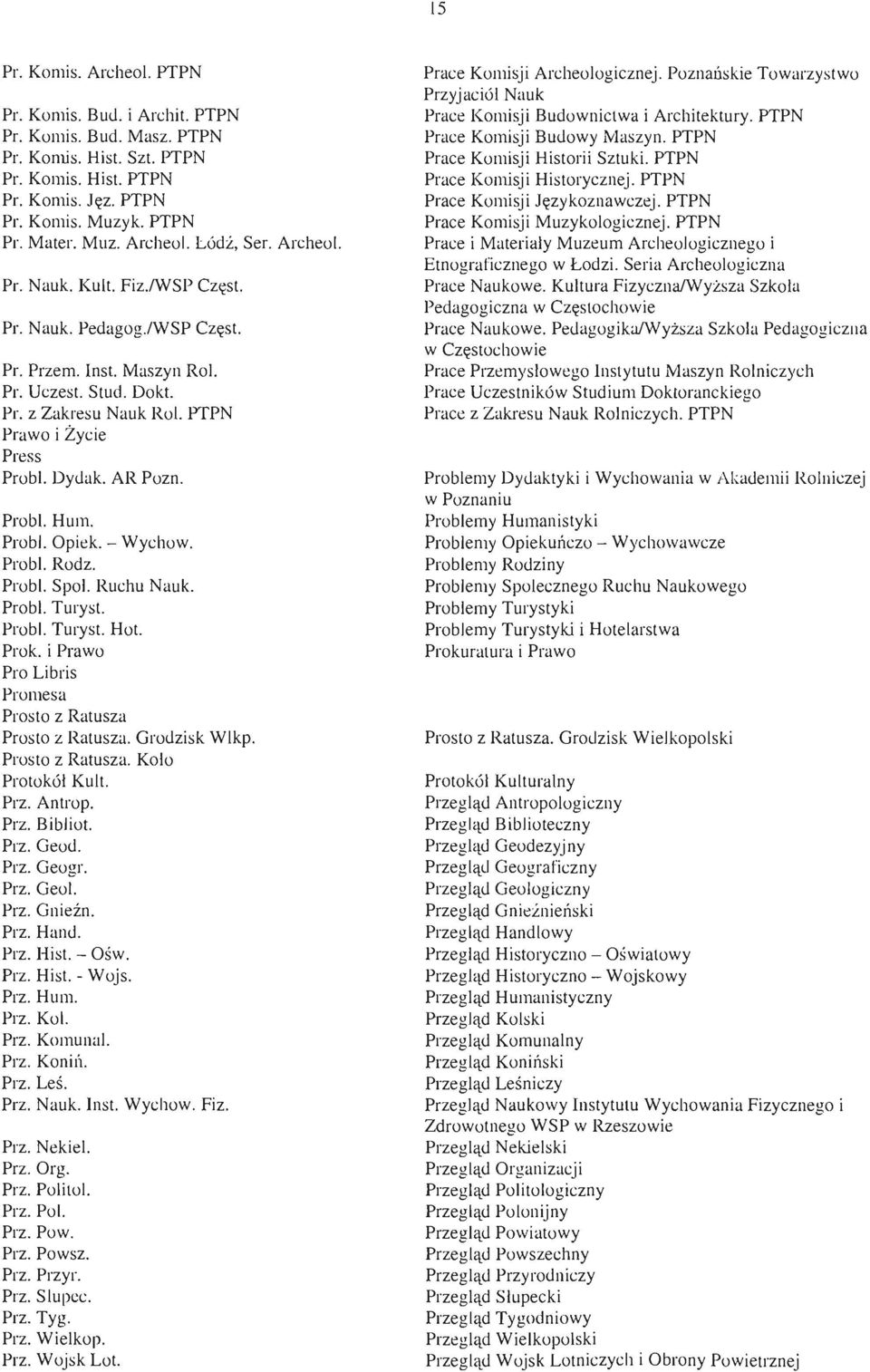Probl. Hum. Probl. Opieko - Wychow. Probl. Rodz. Probl. SpoI. Ruchu Nauk. Probl. Turyst. Probl. Turyst. Hot. Prok. i Prawo Pro Libris Promesa Prosto z Ratusza Prosto z Ratusza. Grodzisk Wlkp.