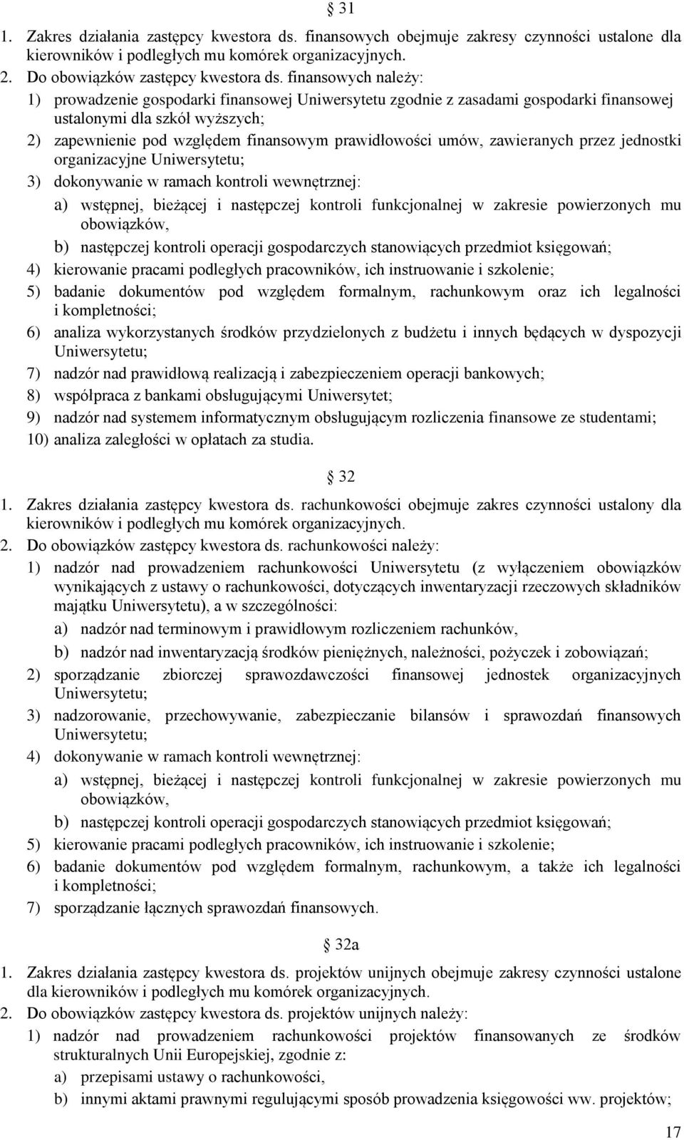 umów, zawieranych przez jednostki organizacyjne Uniwersytetu; 3) dokonywanie w ramach kontroli wewnętrznej: a) wstępnej, bieżącej i następczej kontroli funkcjonalnej w zakresie powierzonych mu