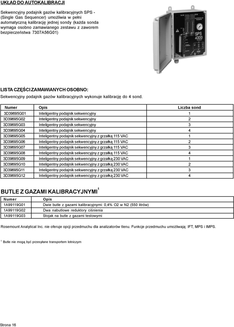 Numer Opis Liczba sond 3D39695G01 Inteligentny podajnik sekwencyjny 1 3D39695G02 Inteligentny podajnik sekwencyjny 2 3D39695G03 Inteligentny podajnik sekwencyjny 3 3D39695G04 Inteligentny podajnik