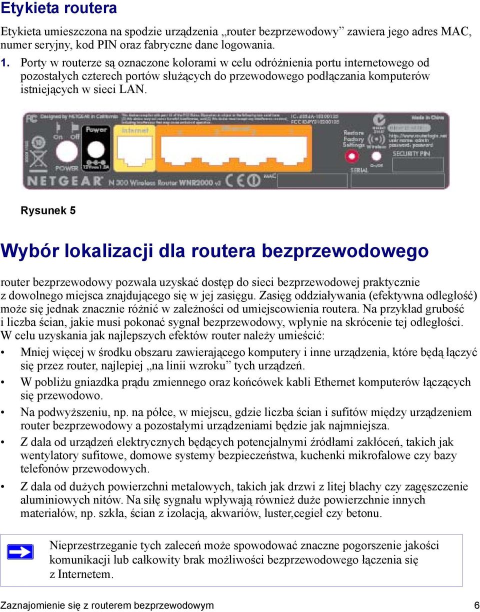 Rysunek 5 Wybór lokalizacji dla routera bezprzewodowego router bezprzewodowy pozwala uzyskać dostęp do sieci bezprzewodowej praktycznie z dowolnego miejsca znajdującego się w jej zasięgu.