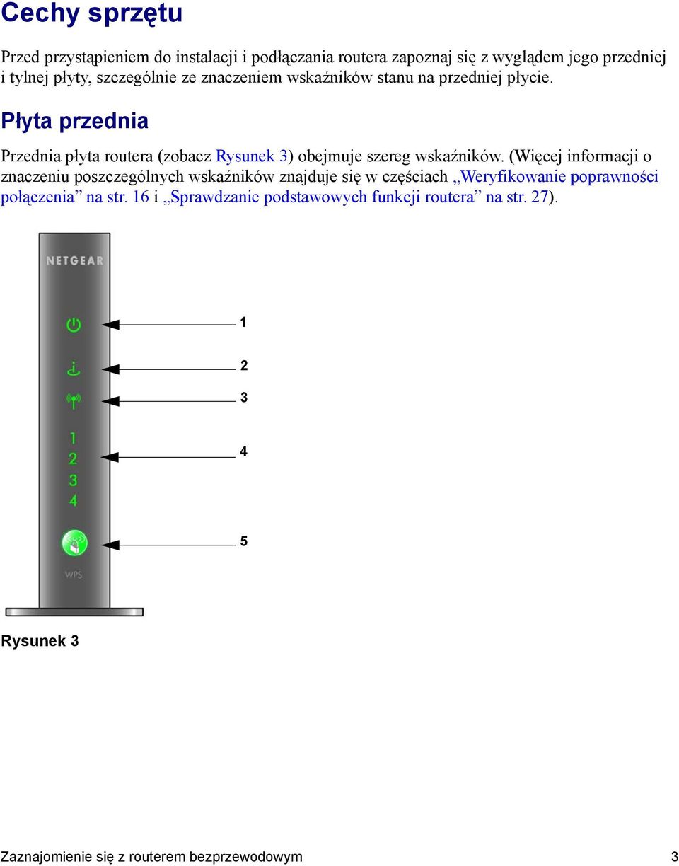 Płyta przednia Przednia płyta routera (zobacz Rysunek 3) obejmuje szereg wskaźników.