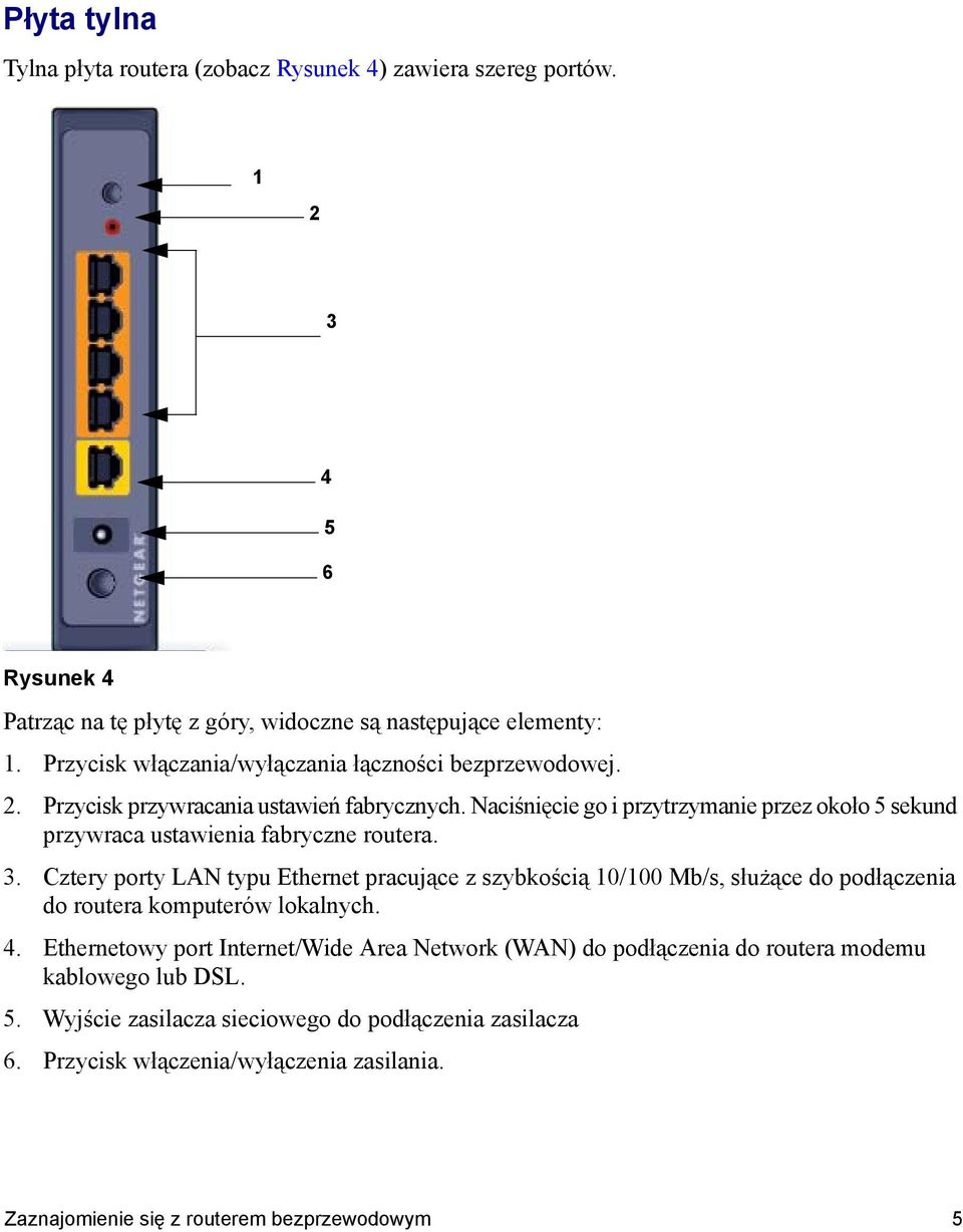 Naciśnięcie go i przytrzymanie przez około 5 sekund przywraca ustawienia fabryczne routera. 3.