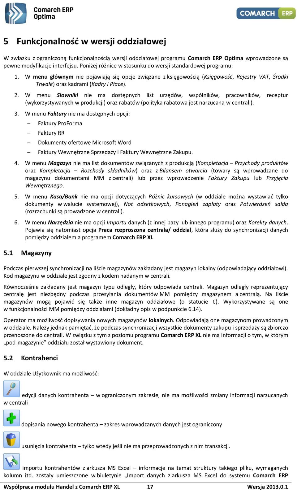 W menu Słowniki nie ma dostępnych list urzędów, wspólników, pracowników, receptur (wykorzystywanych w produkcji) oraz rabatów (polityka rabatowa jest narzucana w centrali). 3.