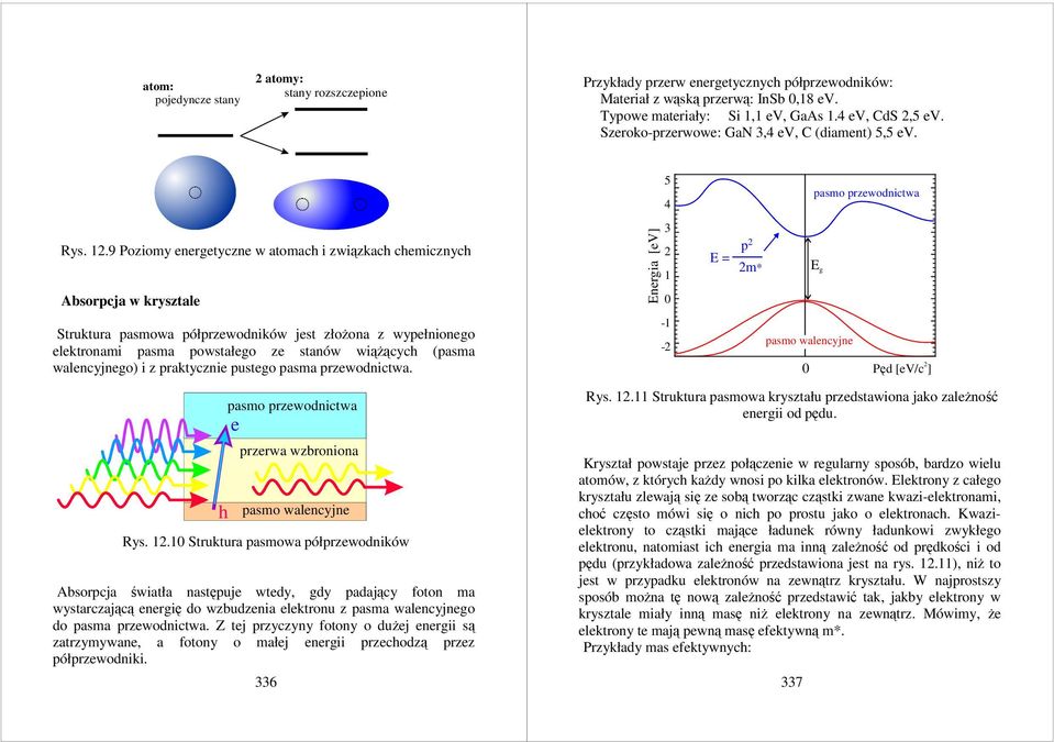 9 Poziomy nrgtyczn w atomac i związkac cmicznyc Absorpcja w krysztal Struktura pasmowa półprzwodników jst złożona z wypłniongo lktronami pasma powstałgo z stanów wiążącyc (pasma walncyjngo) i z