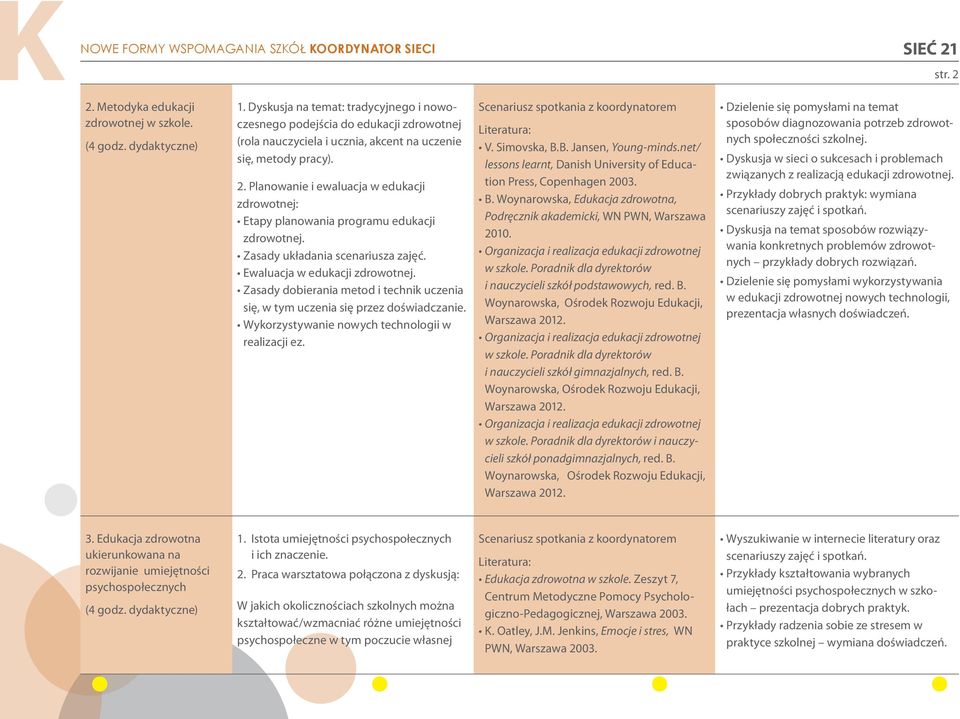 Planowanie i ewaluacja w edukacji zdrowotnej: Etapy planowania programu edukacji zdrowotnej. Zasady układania scenariusza zajęć. Ewaluacja w edukacji zdrowotnej.