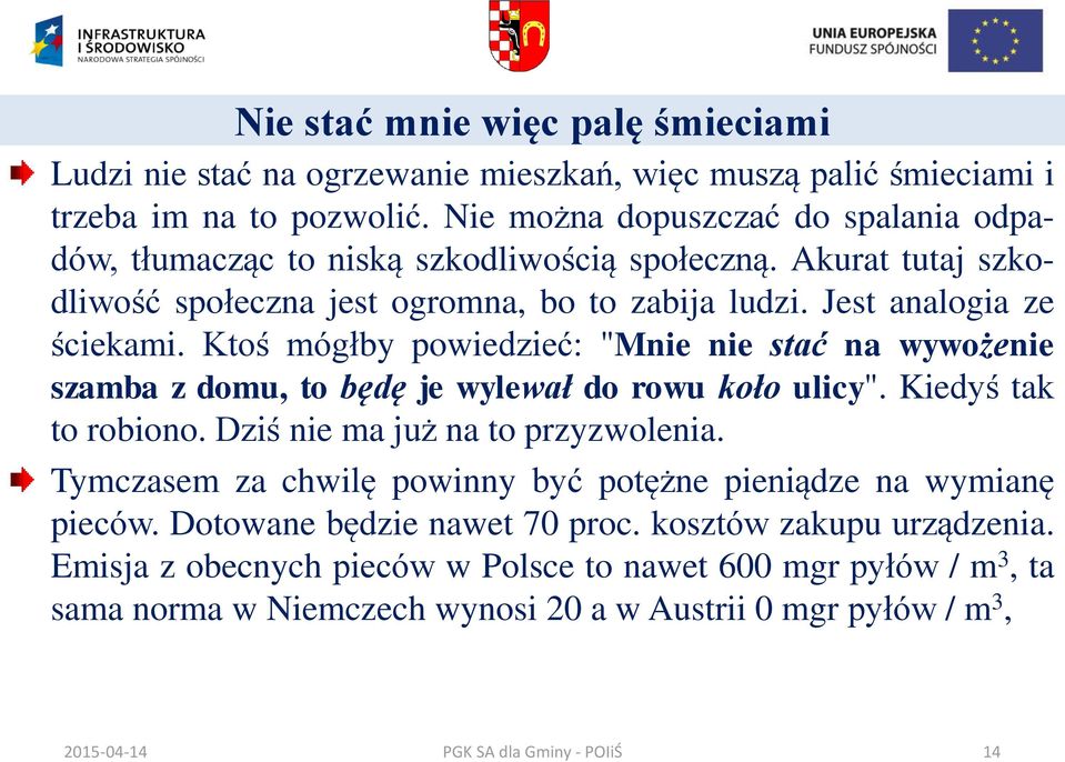 Ktoś mógłby powiedzieć: "Mnie nie stać na wywożenie szamba z domu, to będę je wylewał do rowu koło ulicy". Kiedyś tak to robiono. Dziś nie ma już na to przyzwolenia.