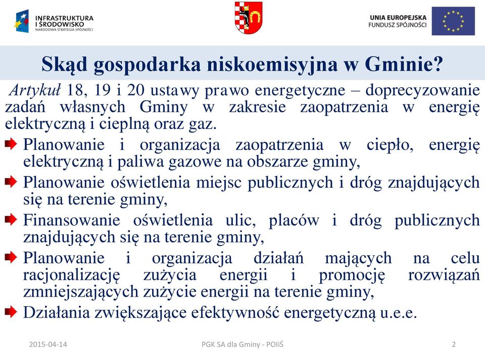 Planowanie i organizacja zaopatrzenia w ciepło, energię elektryczną i paliwa gazowe na obszarze gminy, Planowanie oświetlenia miejsc publicznych i dróg znajdujących się