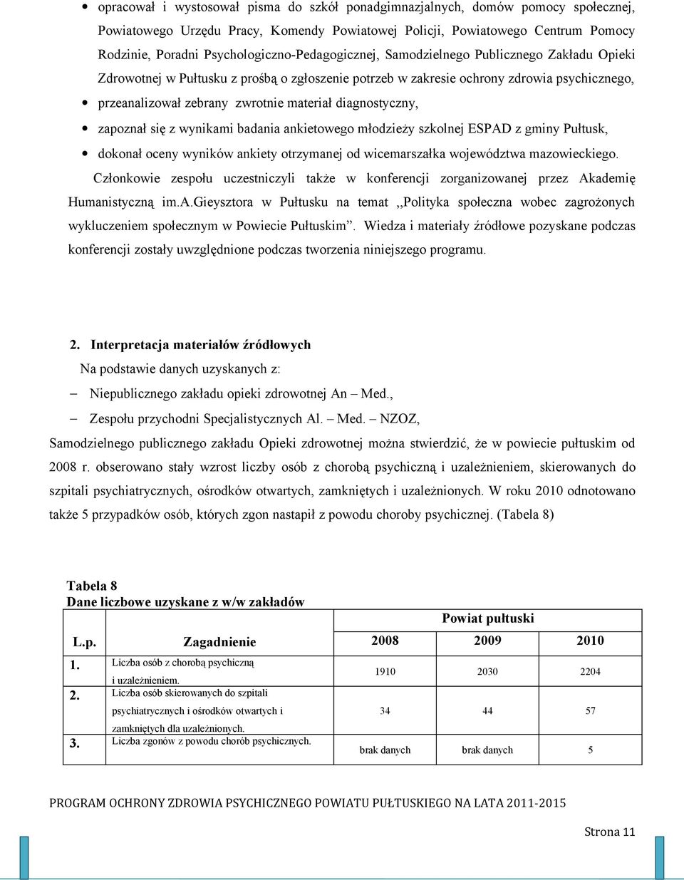 materiał diagnostyczny, zapoznał się z wynikami badania ankietowego młodzieży szkolnej ESPAD z gminy Pułtusk, dokonał oceny wyników ankiety otrzymanej od wicemarszałka województwa mazowieckiego.