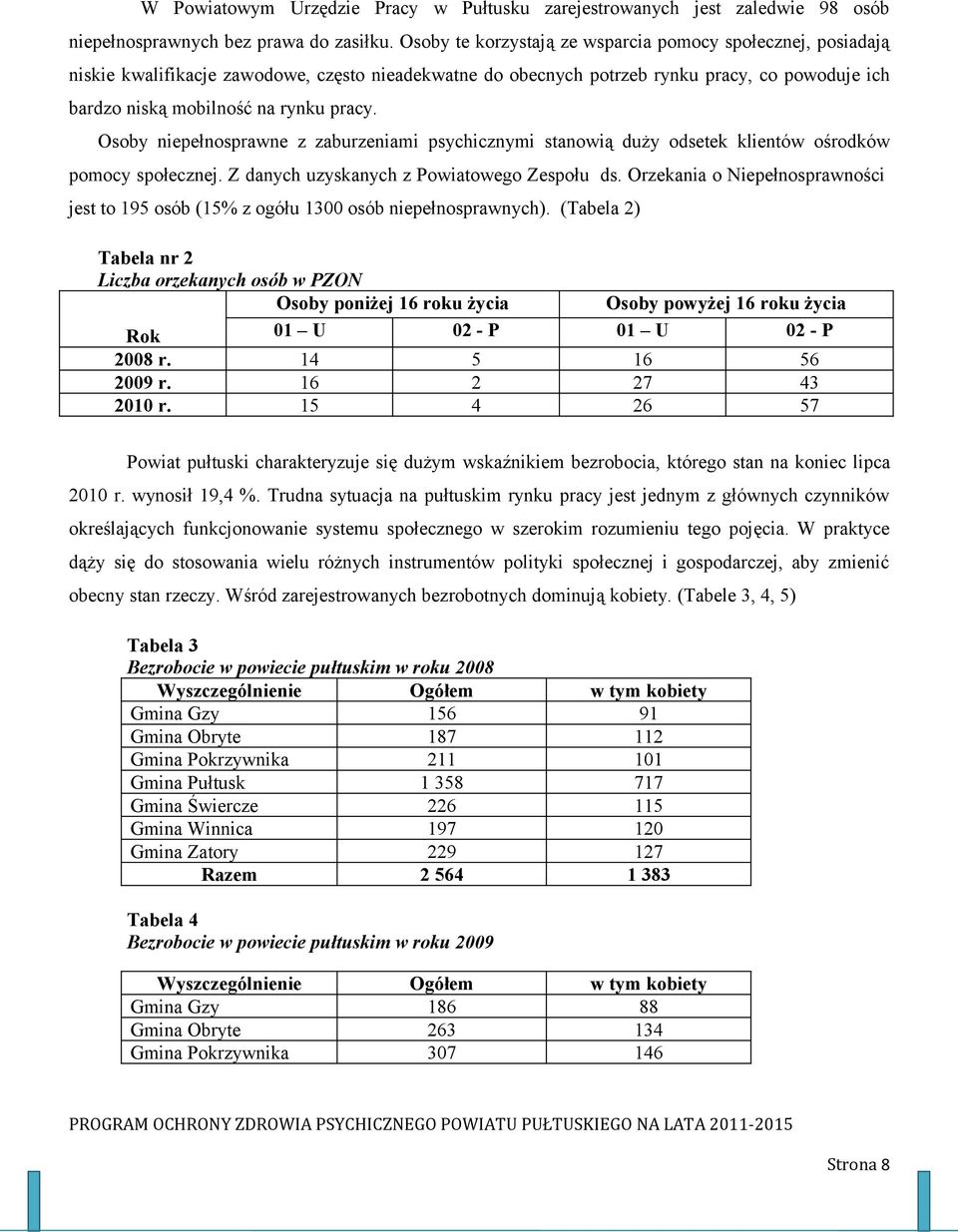 Osoby niepełnosprawne z zaburzeniami psychicznymi stanowią duży odsetek klientów ośrodków pomocy społecznej. Z danych uzyskanych z Powiatowego Zespołu ds.