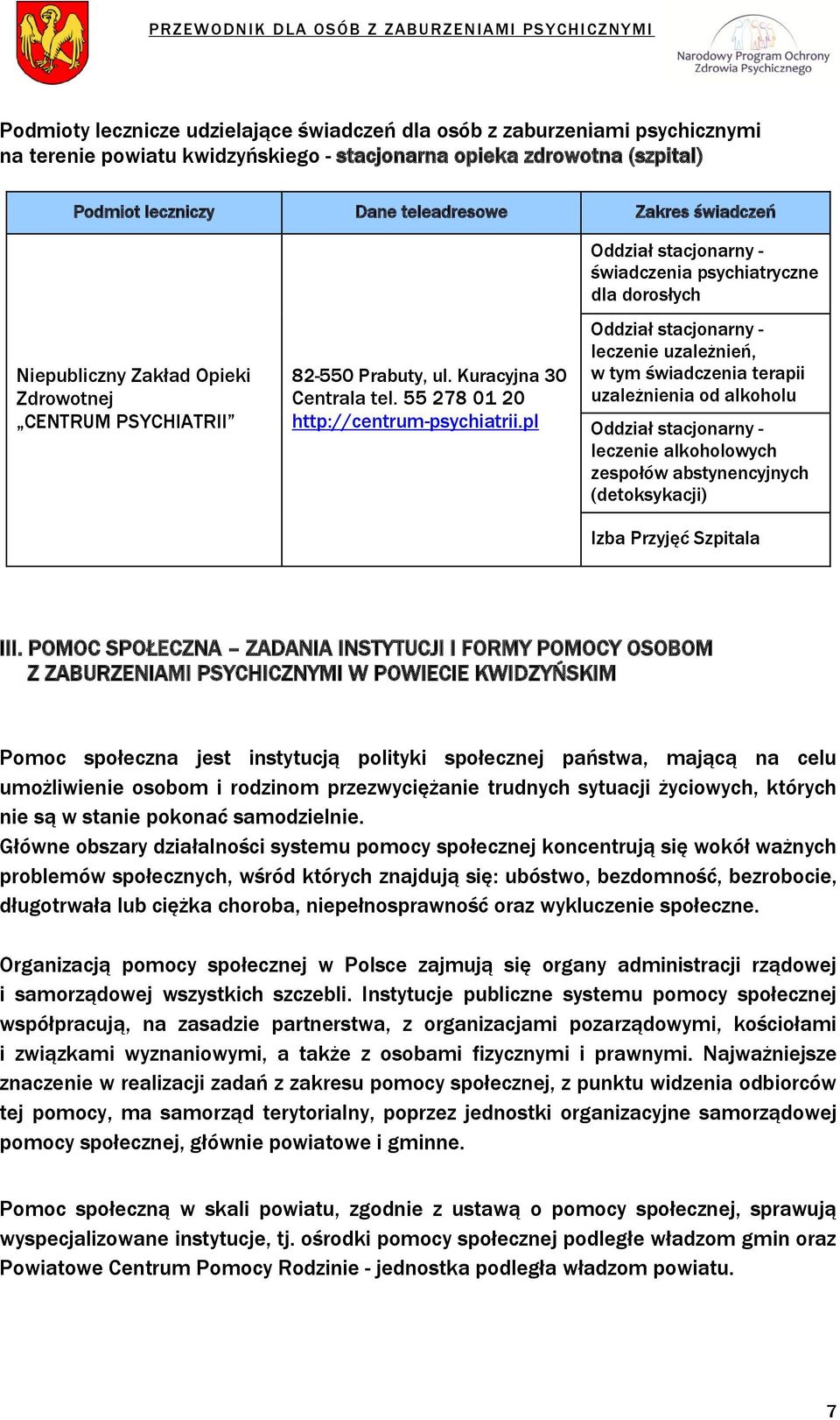 pl Oddział stacjonarny - świadczenia psychiatryczne dla dorosłych Oddział stacjonarny - leczenie uzależnień, w tym świadczenia terapii uzależnienia od alkoholu Oddział stacjonarny - leczenie