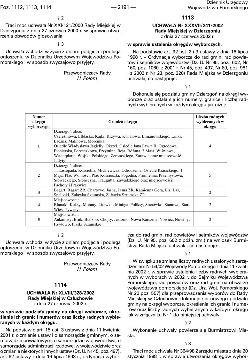 w sprawie ustalenia okrêgów wyborczych. Na podstawie art. 9 ust. i ustawy z dnia 6 lipca 998 r. Ordynacja wyborcza do rad gmin, rad powiatów i sejmików województw (Dz. U. Nr 95, poz.. 60, Nr 60, poz.