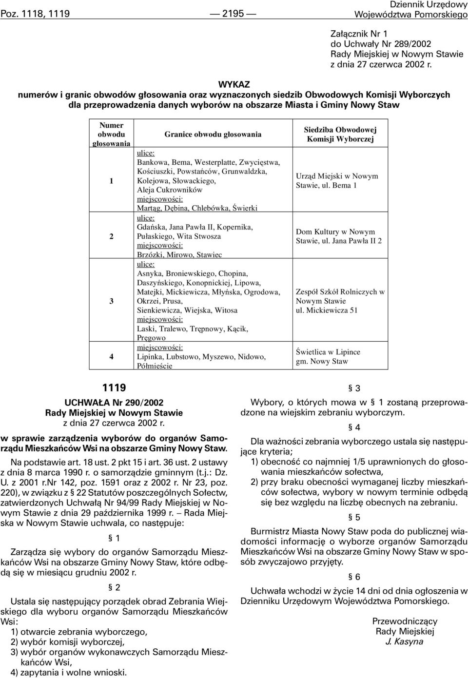 Granice obwodu g³osowania ulice: Bankowa, Bema, Westerplatte, Zwyciêstwa, Koœciuszki, Powstañców, Grunwaldzka, Kolejowa, S³owackiego, Aleja Cukrowników miejscowoœci: Mart¹g, Dêbina, Chlebówka,