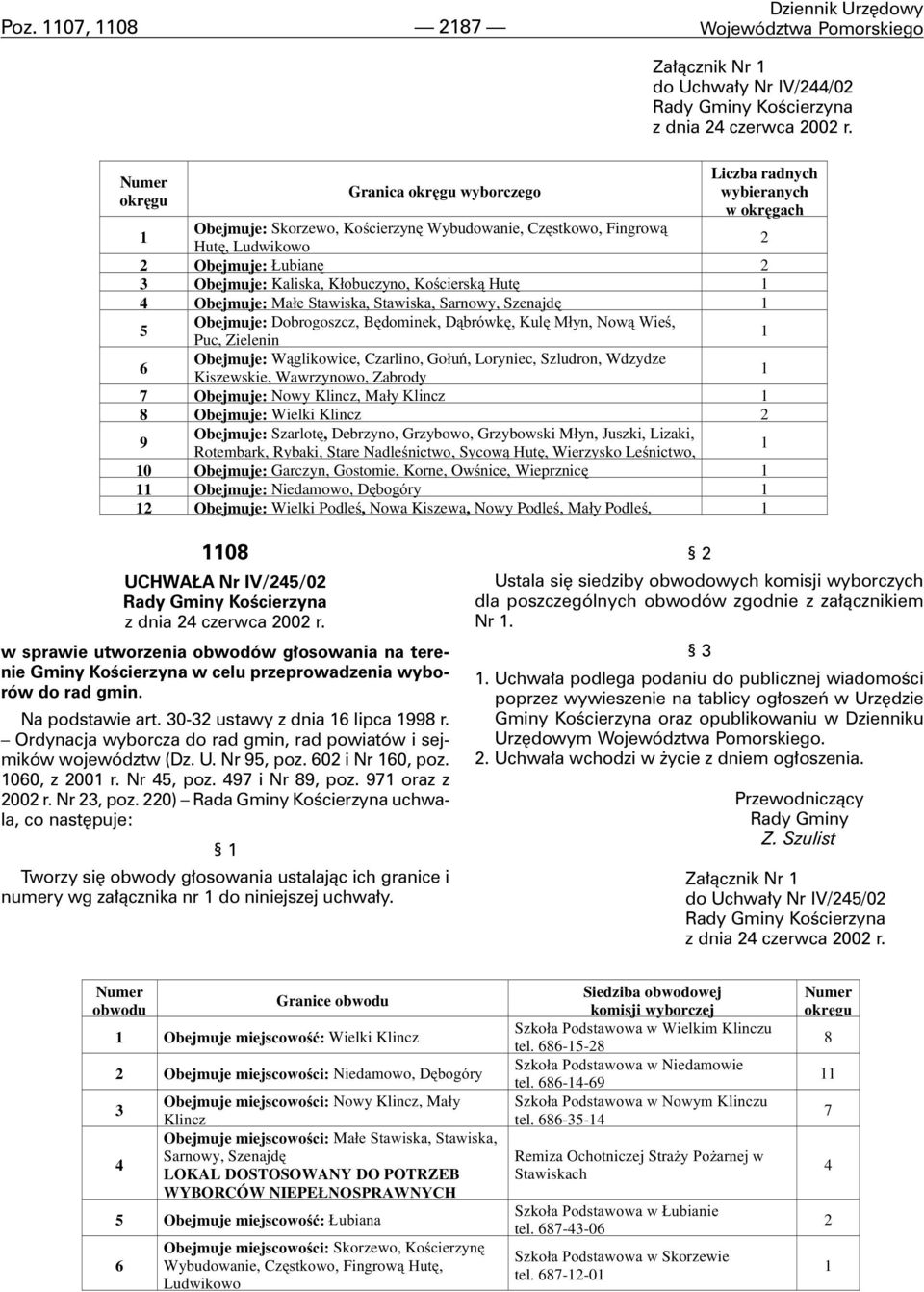 Koœciersk¹ Hutê Obejmuje: Ma³e Stawiska, Stawiska, Sarnowy, Szenajdê 5 Obejmuje: Dobrogoszcz, Bêdominek, D¹brówkê, Kulê M³yn, Now¹ Wieœ, Puc, Zielenin 6 Obejmuje: W¹glikowice, Czarlino, Go³uñ,