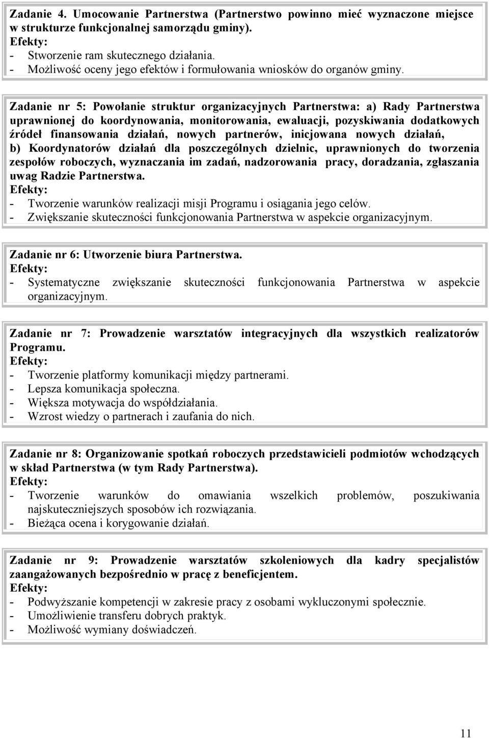 Zadanie nr 5: Powołanie struktur organizacyjnych Partnerstwa: a) Rady Partnerstwa uprawnionej do koordynowania, monitorowania, ewaluacji, pozyskiwania dodatkowych źródeł finansowania działań, nowych