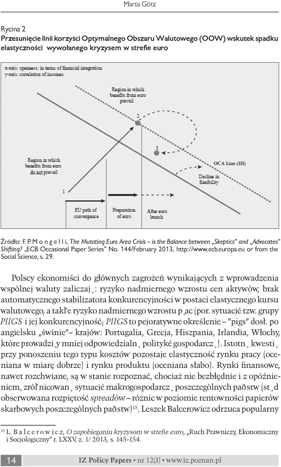 Polscy ekonomiści do głównych zagrożeń wynikających z wprowadzenia wspólnej waluty zaliczają: ryzyko nadmiernego wzrostu cen aktywów, brak automatycznego stabilizatora konkurencyjności w postaci