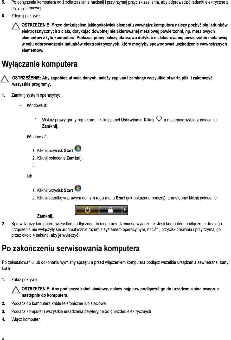 metalowych elementów z tyłu komputera.