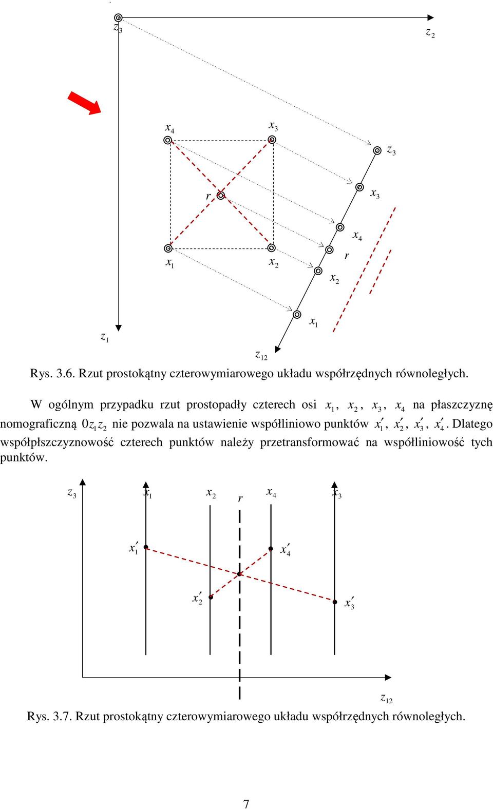 współliniowo punktów,,, Dlatego współpłscynowość cterech punktów należy pretransformować na